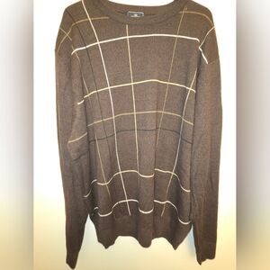 Dockers Men’s XL Brown Crewneck Sweater Windowpane Plaid Lightweight Knit
